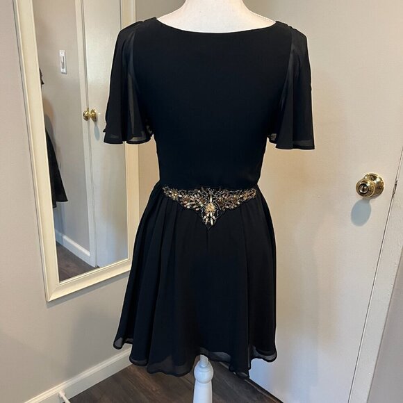 bebe Black with Gold sequins Mesh Chiffon Mini Dress, Size 2 - Picture 10 of 15